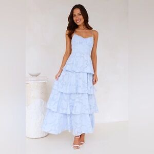 Hello Molly Thriving Now Tiered Ruffle Blue Maxi Dress